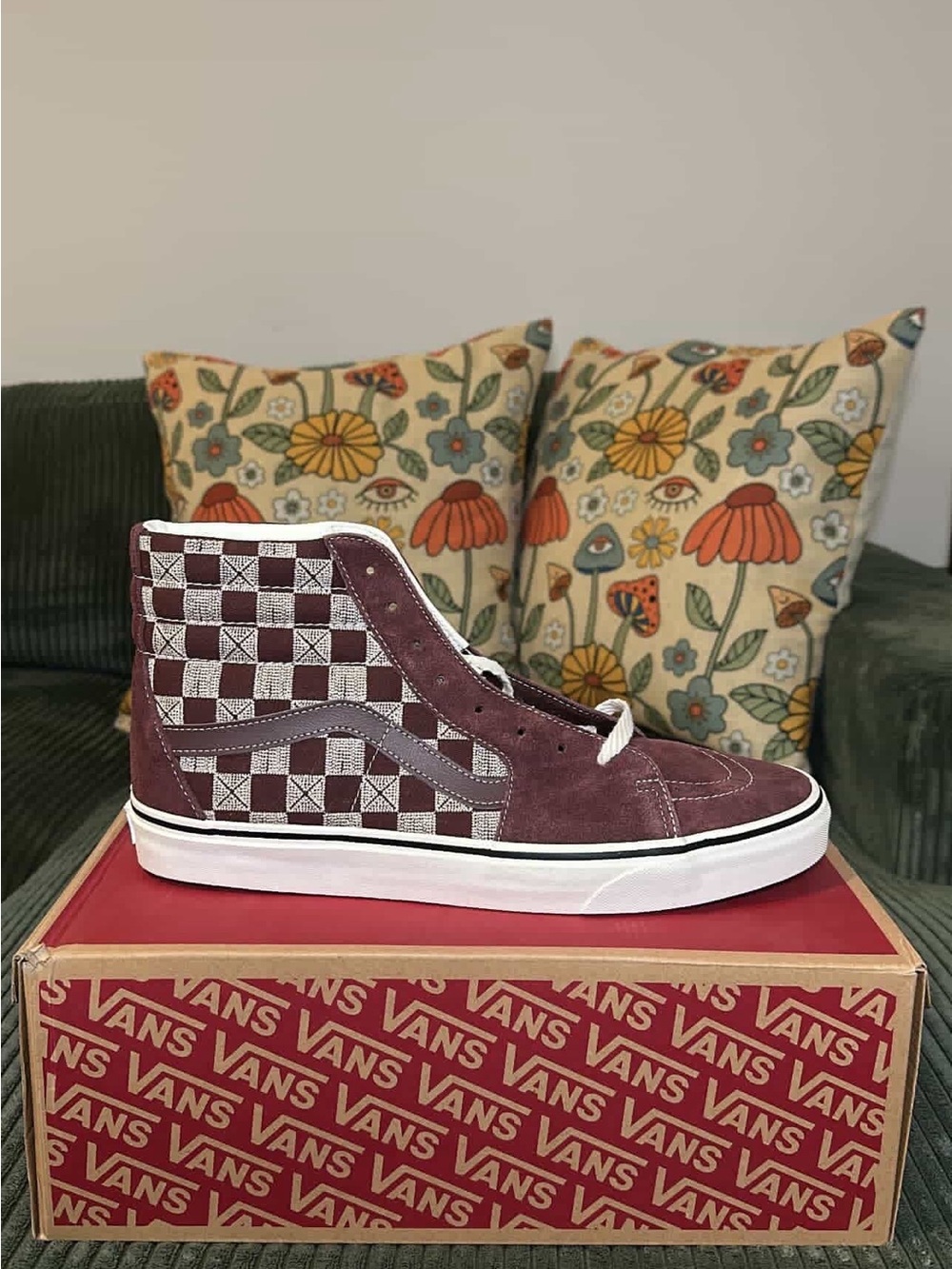 Vans Sk8-Hi Checkerboard Burgundy High Top Sneakers Men’s 13– New No Box